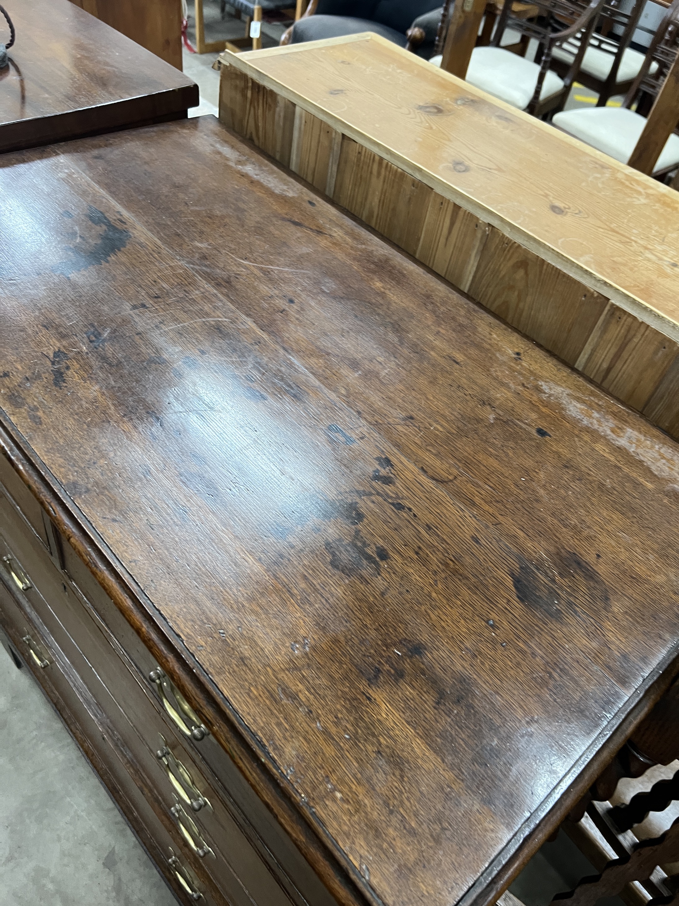 A George III oak five drawer chest, width 92cm, depth 52cm, height 101cm